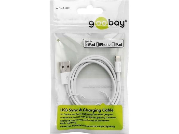 Goobay 72907, 2 m, Lightning, USB A, Uros, Uros, Valkoinen