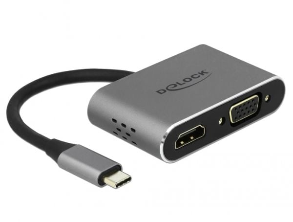 Delock - Ekstern videoadapter - USB-C - HDMI, VGA - grå - detailsalg