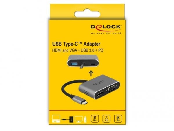 Delock - Ekstern videoadapter - USB-C - HDMI, VGA - grå - detailsalg