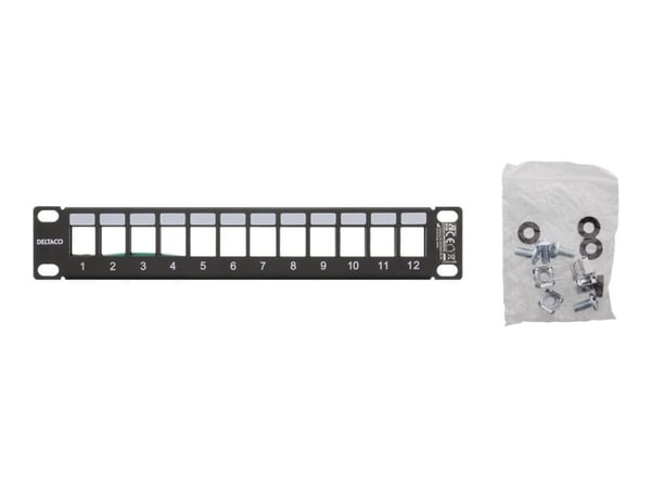 DELTACOIMP 10-PATCH18 - Koblingspanel - rackmonterbar - svart - 1U - 10" - 12 porter