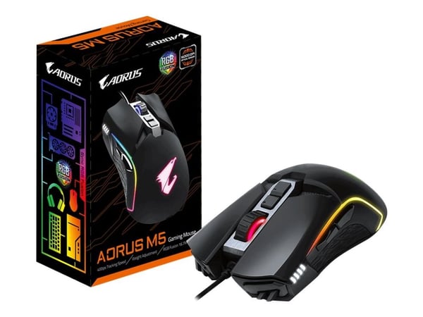 AORUS M5 - Mus - høyrehendt - optisk - kablet - USB - matt svart