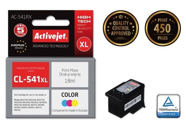 Activejet AC-541RX, Korkea (XL) värintuotto, Syaani, Magenta, Keltainen, Väripohjainen muste, 18 ml, 1 kpl, Kertapakkaus
