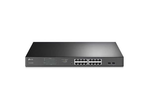 TP-Link JetStream TL-SG1218MPE - Kytkin - älykäs - 16 x 10/100/1000 (PoE+) + 2 x Gigabit SFP - monterbar på stativ - PoE+ (192 W) - AC 100 - 240 V