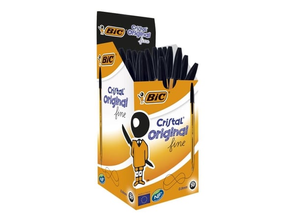 BIC Cristal Fine - Kulepenn - svart - 0.8 mm - fin (en pakke 50)