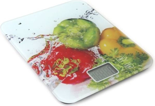 Omega OBSKW, Elektronisk kjøkkenvekt, 8 kg, 1 g, Flerfarget, Herdet glass, Glass