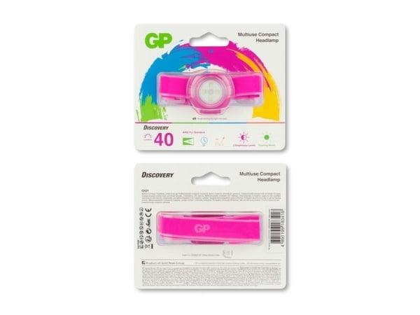 GP Batteries CH31002, Hodebåndslommelykt, Rosa, 100 lm, CR2025, Alkalinsk