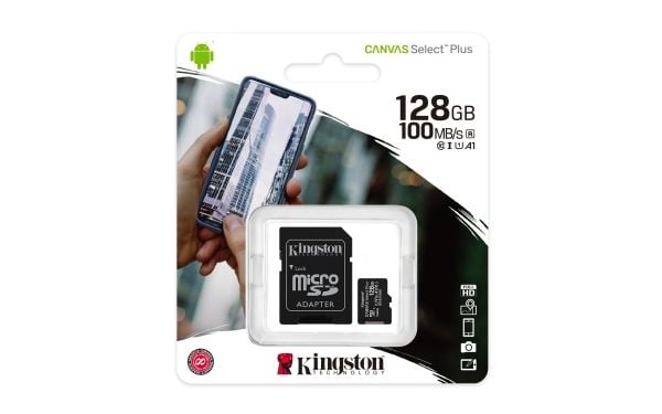 Kingston Canvas Select Plus - Flashminnekort (microSDXC til SD-adapter inkludert) - 128 GB - A1 / Video Class V10 / UHS Class 1 / Class10 - microSD...