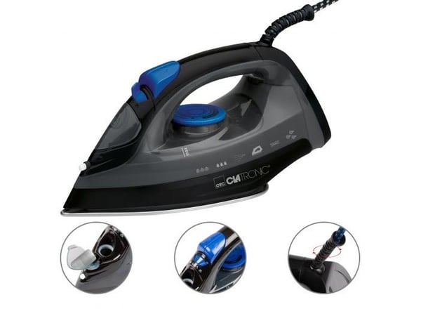 Clatronic DB 3703, Kuiva- & höyrysilitysrauta, Pohjalevy ruostumatonta terästä, Musta, Harmaa, 0,15 L, 1800 W, 220 - 240 V