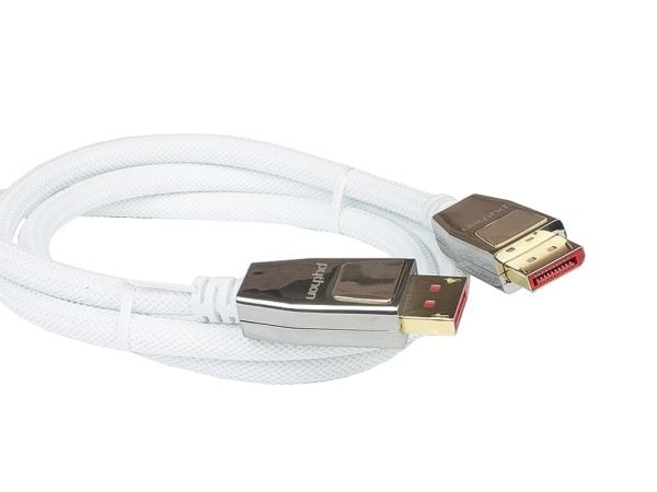 Tilkoblingskabel DisplayPort 1.4, 8K / UHD-2 @60Hz, full metallkontakt, gullbelagte kontakter, OFC, hvit nylonfletting, 5m, PYTHON®-serien (GC-M0215)