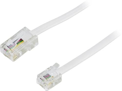 Deltaco Modulaarikaapeli, 8P4C(RJ45) > 6P4C(RJ11), 1m, valkoinen, 1 m, RJ-45, RJ-11, Uros, Uros, Valkoinen