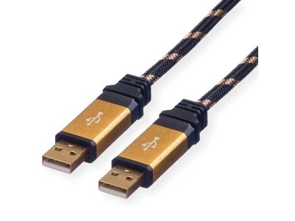 ROLINE 11.02.8913, 3 m, USB A, USB A, USB 2.0, 0,48 Gbit/sek., svart, gull