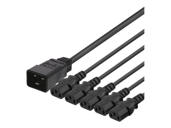 DELTACO IEC C20 to 5x IEC C13 Power cable, 3m, 16A/250V, Y-Splitter, b