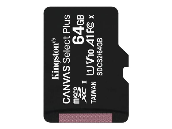 Kingston Canvas Select Plus - Flashminnekort - 64 GB - A1 / Video Class V10 / UHS Class 1 / Class10 - microSDXC UHS-I