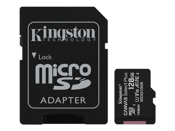 Kingston Canvas Select Plus - Flashminnekort (microSDXC til SD-adapter inkludert) - 128 GB - A1 / Video Class V10 / UHS Class 1 / Class10 - microSD...