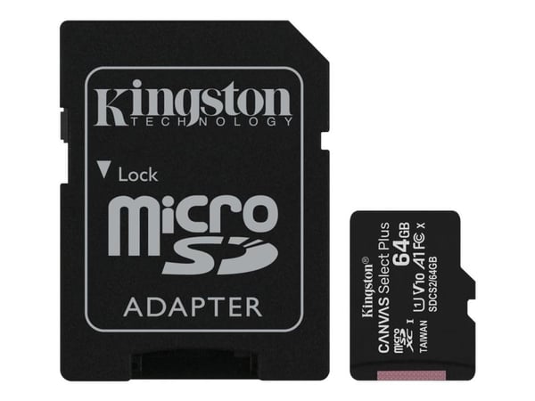 Kingston Canvas Select Plus - Flashminnekort (microSDXC til SD-adapter inkludert) - 64 GB - A1 / Video Class V10 / UHS Class 1 / Class10 - microSDX...