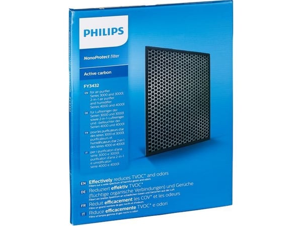 Philips 3000 series Vähentää TVOC-yhdisteitä* Vähentää hajuja NanoProtect-suodatin, Ilmanpuhdistimen suodatin, Hiili, Laatikko