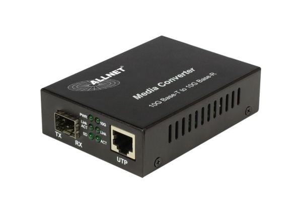 ALLNET ALL-MC109-SFP+, 10000 Mbit/s, 10Base-T, 100Base-TX, 1000Base-T, Gigabit Ethernet, 10GBASE-T, 10GBASE-R, 1000BASE-X, Full