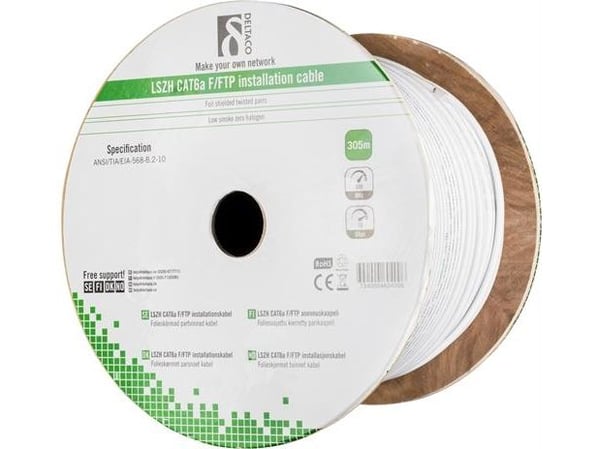 DELTACO TP-51C - Samlet kabel - 305 m - F/FTP - CAT 6a - halogenfri - hvit