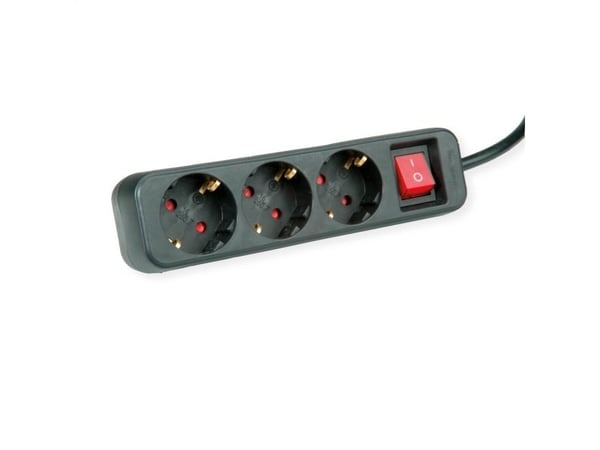 ROLINE 19.07.1070, 6 m, inomhus, Plast, Svart, 3 AC-utgångar, 250 V
