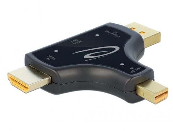 Delock 3 in 1 Monitor Adapter with HDMI / DisplayPort / mini DisplayPort in to HDMI out with 4K 60 Hz - Video/audio-adapter - HDMI, DisplayPort, Mi...