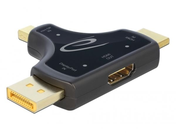 Delock 3 in 1 Monitor Adapter with HDMI / DisplayPort / mini DisplayPort in to HDMI out with 4K 60 Hz - Video/audio-adapter - HDMI, DisplayPort, Mi...