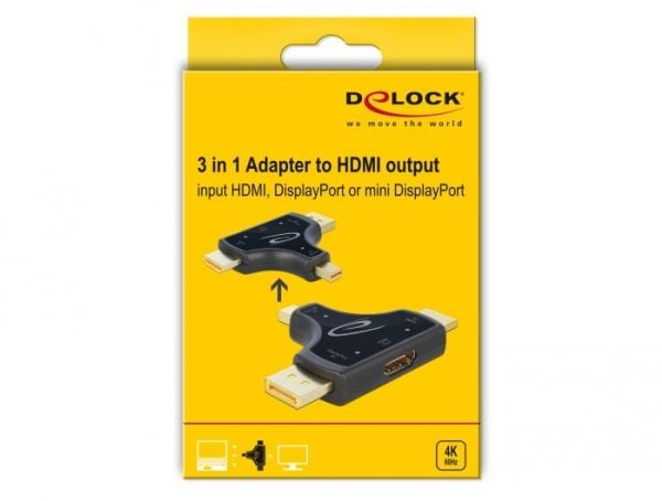 Delock 3 in 1 Monitor Adapter with HDMI / DisplayPort / mini DisplayPort in to HDMI out with 4K 60 Hz - Video/audio-adapter - HDMI, DisplayPort, Mi...