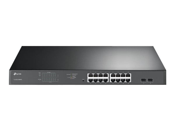 TP-Link JetStream TL-SG1218MPE - Kytkin - älykäs - 16 x 10/100/1000 (PoE+) + 2 x Gigabit SFP - monterbar på stativ - PoE+ (192 W) - AC 100 - 240 V