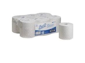 Håndklæderulle, Kimberly-Clark Scott, 1-lags, 350m x 19,8cm, hvid, blandingsfibre