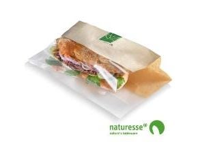 Sandwichpose 280x100x30 mm Papir/PLA Brun/Klar,500 stk/krt
