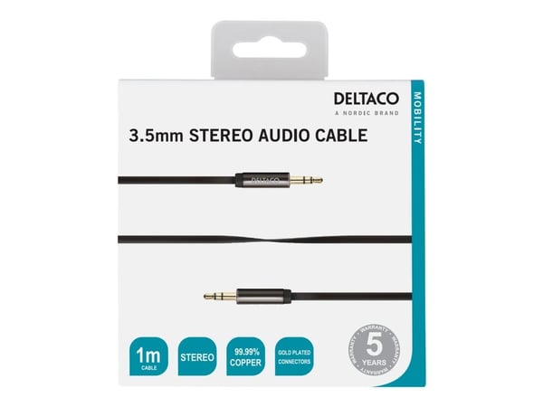 DELTACO AUD-101 - Lydkabel - mini-phone stereo 3.5 mm hann til mini-phone stereo 3.5 mm hann - 1 m - svart