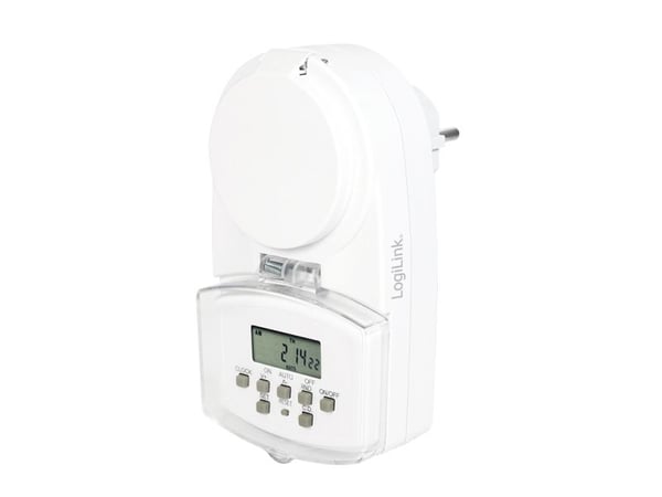 LogiLink ET0008, Daglig timer/veckotimer, Vit, Digital, LED, Knappar, IP44