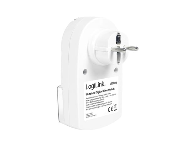 LogiLink ET0008, Daglig timer/veckotimer, Vit, Digital, LED, Knappar, IP44