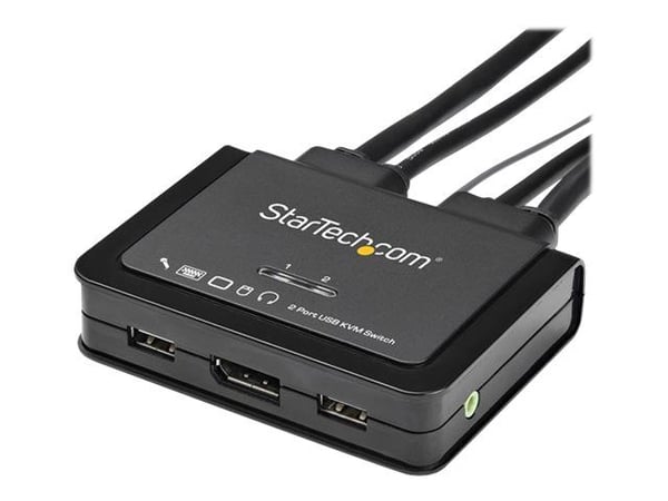 Startech 2 Port DisplayPort KVM Switch, 4K 60Hz, Compact Dual Port UHD DP 1.2 USB Desktop KVM Switch w/ Integrated 4ft Cables & Audio, Bus Powered ...
