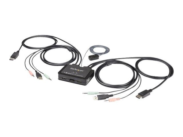 Startech 2 Port DisplayPort KVM Switch, 4K 60Hz, Compact Dual Port UHD DP 1.2 USB Desktop KVM Switch w/ Integrated 4ft Cables & Audio, Bus Powered ...