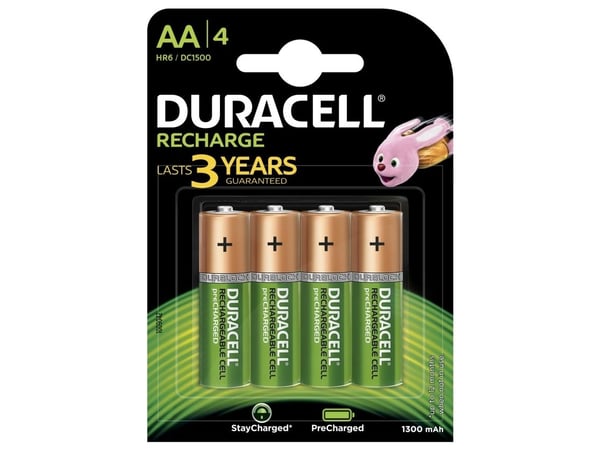 Batteri - Duracell AA 1300 mAh oppladbart NiMH 4-pk.