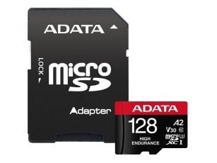 ADATA High Endurance - Flashminnekort (microSDXC til SD-adapter inkludert) - 128 GB - A2 / Video Class V30 / UHS-I U3 / Class10 - microSDXC UHS-I