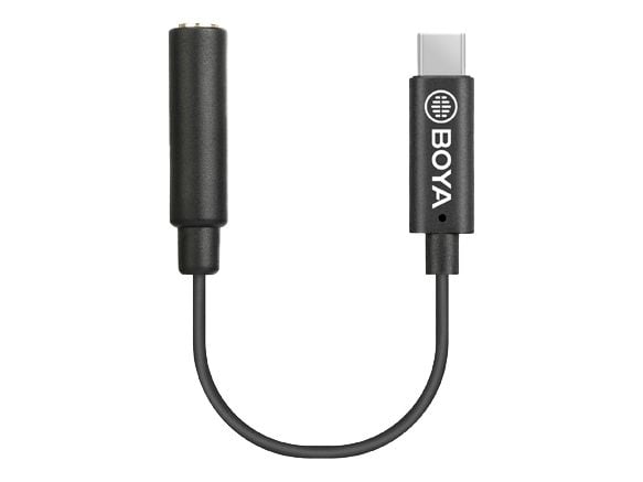 BOYA BY-K4 - USB-C til hodetelefons-jakkadapter - mini-phone stereo 3.5 mm hunn til 24 pin USB-C hann - 6 cm - svart