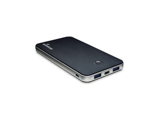 MediaRange MR753 - Strømbank - 10000 mAh - 37 Wh - 22.5 watt - 5 A - PD, QC - 3 utgangskontakter (2 x USB, USB-C) - på kabel: USB-C - svart, sølv