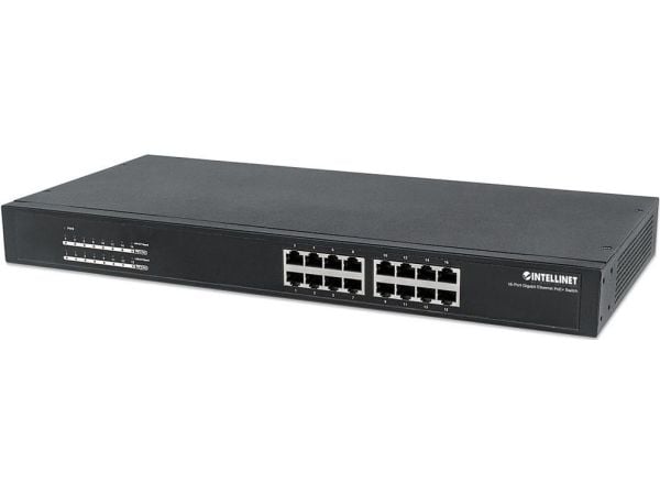 Intellinet 560993, Ohanterad, L2, Gigabit Ethernet (10/100/1000), Strömförsörjning via Ethernet (PoE) stöd, Rackmontering, 1U