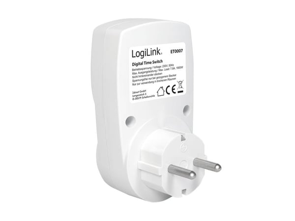LogiLink ET0007, Daglig timer/veckotimer, Vit, Digital, LCD, Knappar, CE