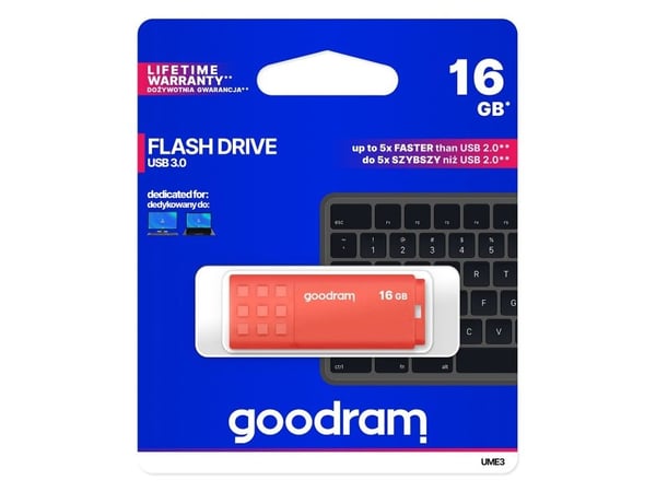 GOODRAM UME3 - USB flash-enhet - 16 GB - USB 3.0 - orange