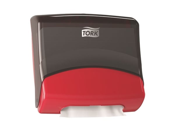 Dispenser Tork for Foldet W4, duker i topppakning, vegghengt, rød