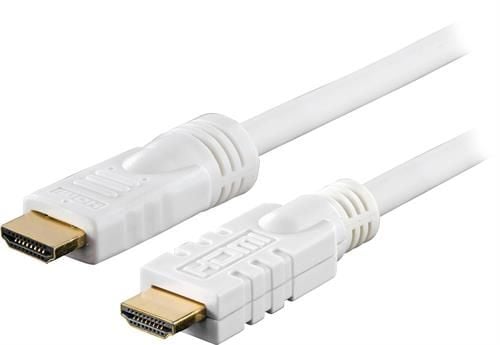 DELTACO HDMI-1151 - HDMI-kabel med Ethernet - HDMI hann til HDMI hann - 15 m - hvit - 4K-støtte