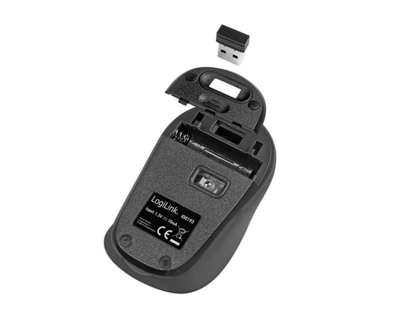 LogiLink ID0193, Høyre hendt, Optisk, RF kabel-fri, 1600 DPI, Sort