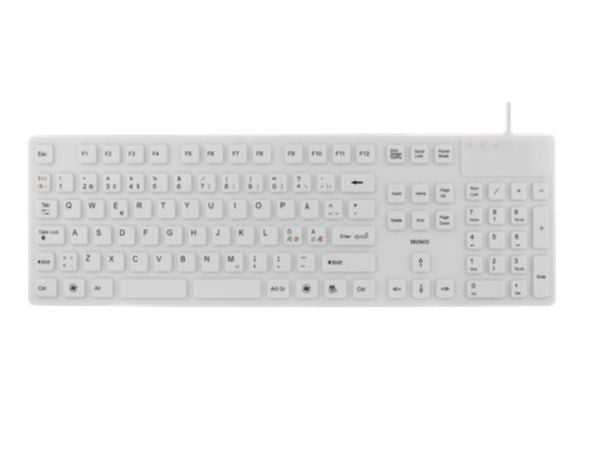 Deltaco TB-505, Full størrelse (100 og), Koblet med ledninger (ikke trådløs), USB, Membrannøkkelbryter, QWERTY, Hvit