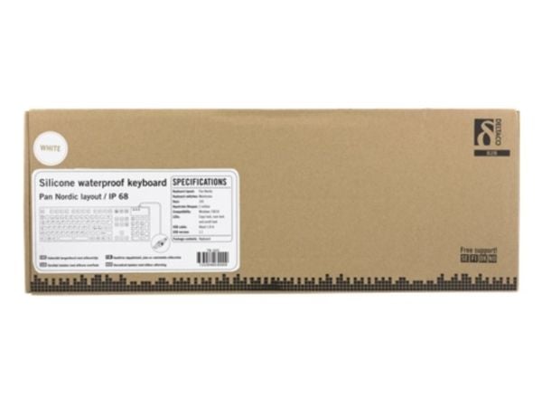 Deltaco TB-505, Full-size (100%), USB + PS/2, QWERTY, Valkoinen