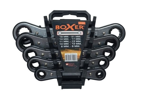 Boxer® dobbelt ringgaffelnøglesæt med skralde 5 nøgler