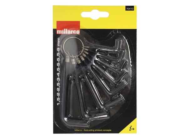 Millarco® unbraconøgler i nøglering Carbon steel - 1,5 - 6 mm 8 dele