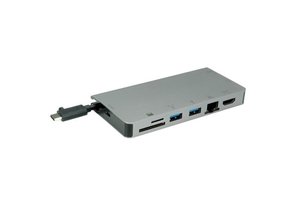 ROLINE 12.02.1022, Ledningsført, USB 3.2 Gen 1 (3.1 Gen 1) Type-C, 10,100,1000 Mbit/s, Grå, SD, 5 Gbit/sek.
