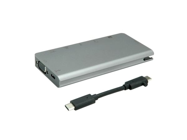 ROLINE 12.02.1022, Ledningsført, USB 3.2 Gen 1 (3.1 Gen 1) Type-C, 10,100,1000 Mbit/s, Grå, SD, 5 Gbit/sek.
